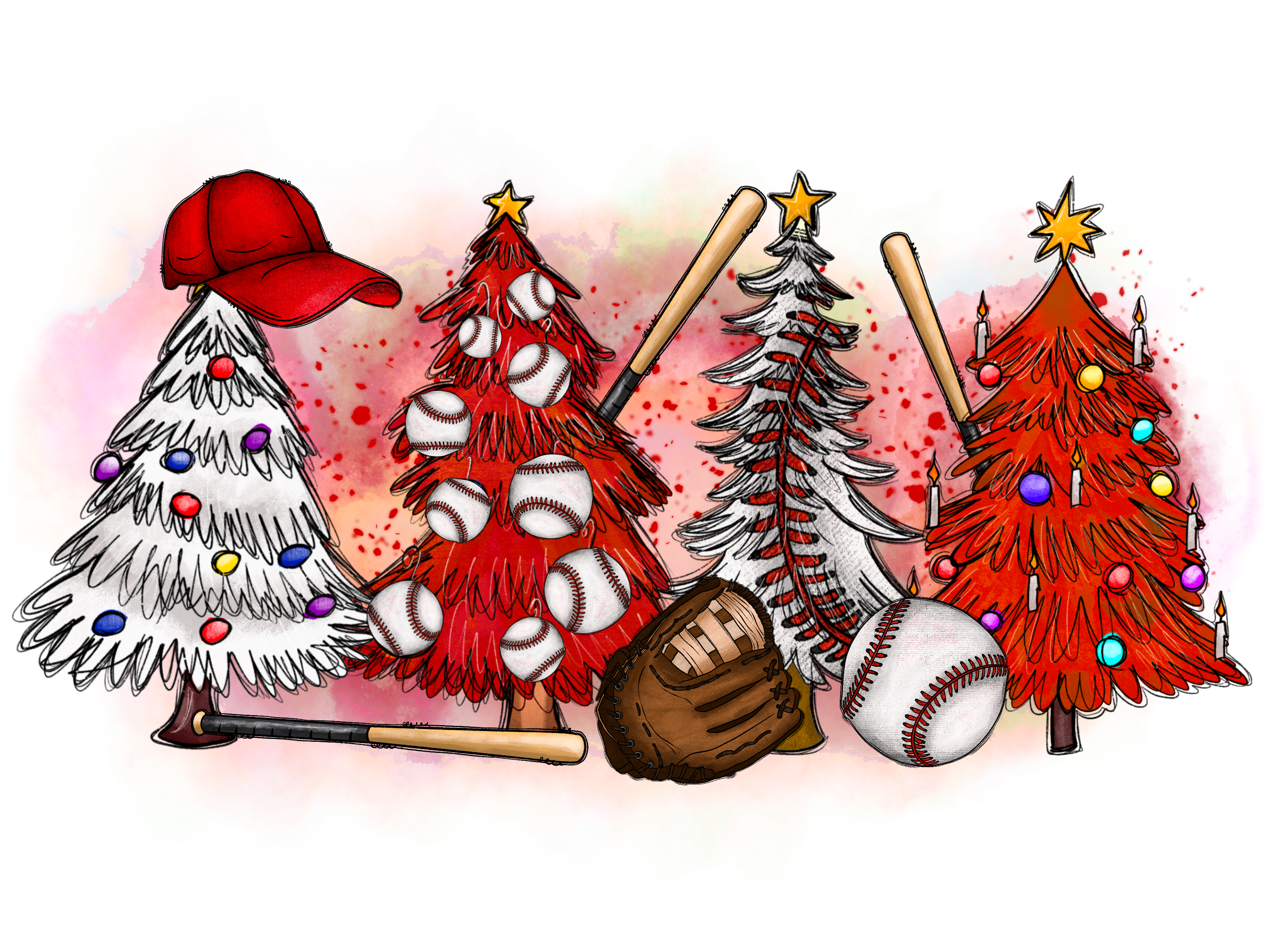 Baseball Christmas Tree DTF Transfers Scorpio 65 Designs