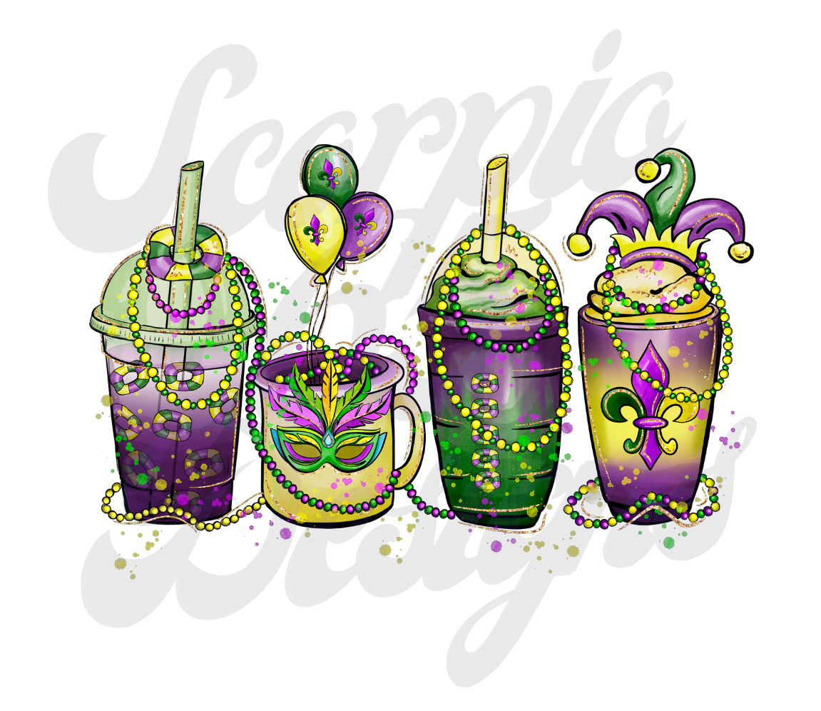 Mardi Gras Drinks DTF Transfers Scorpio 65 Designs