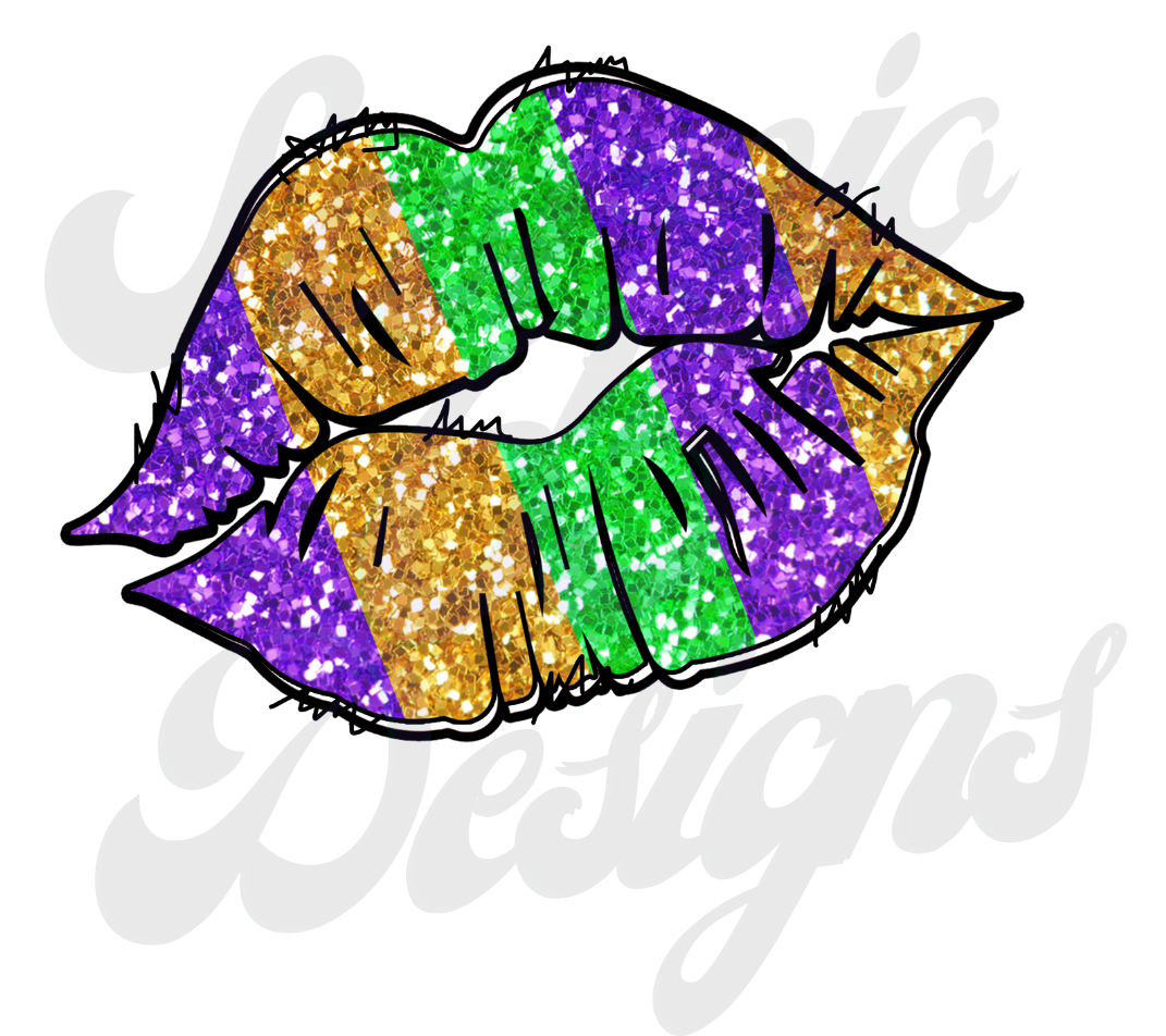 Mardi Grass Glitter Lips DTF Transfers Scorpio 65 Designs