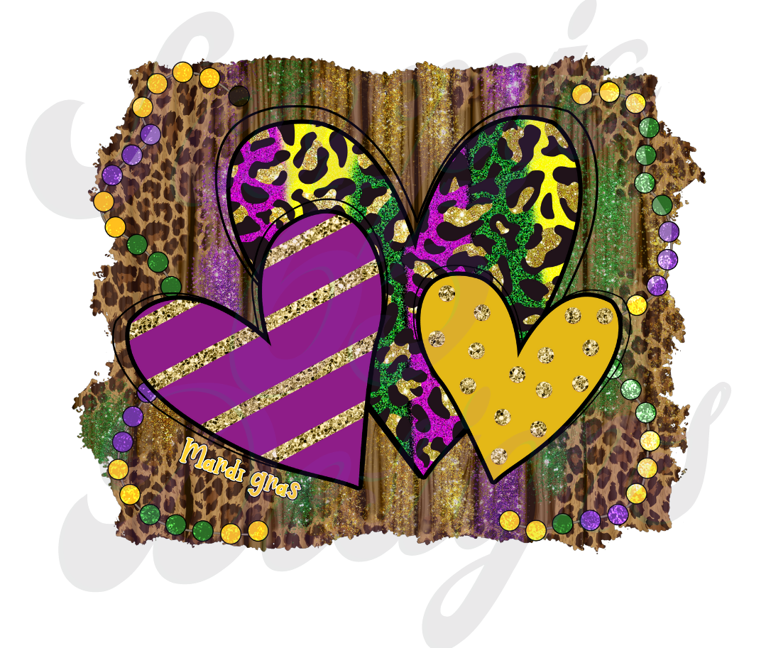 Mardi Gras Hearts DTF Transfers Scorpio 65 Designs