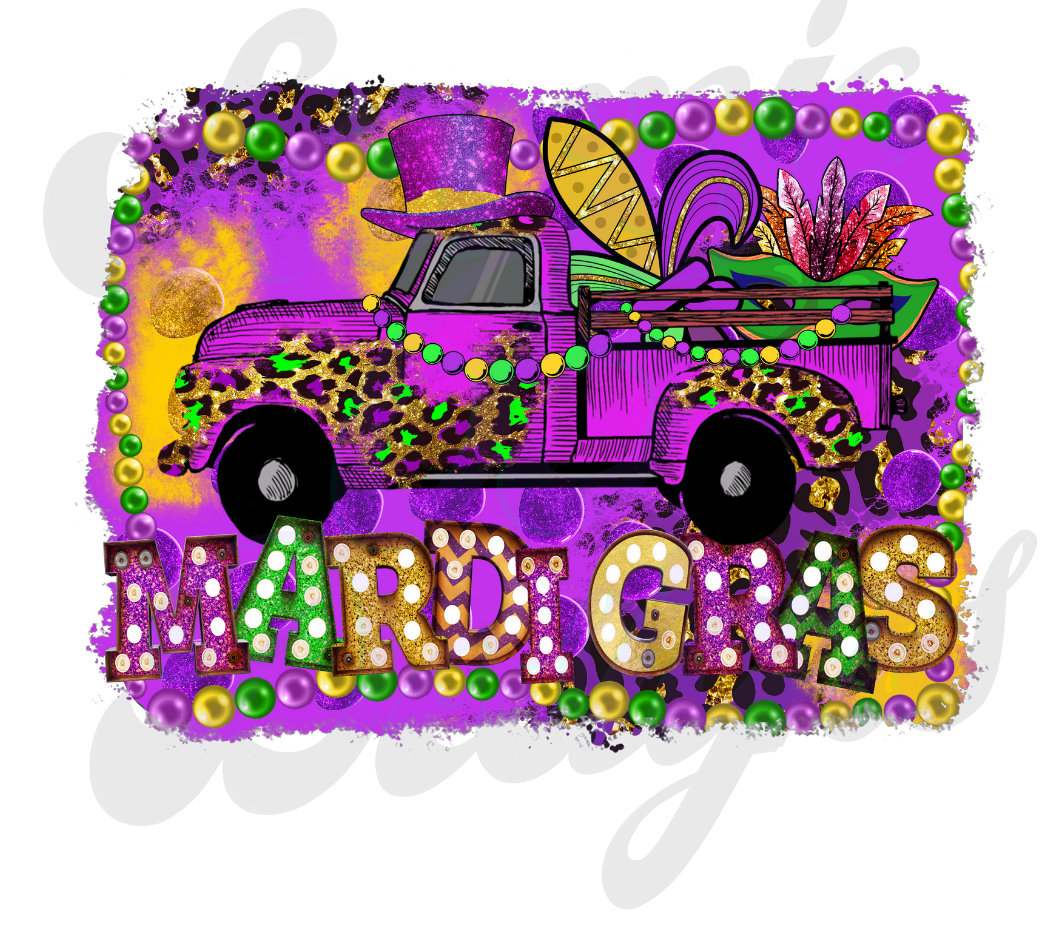 Mardi Gras Pink Truck DTF Transfers Scorpio 65 Designs