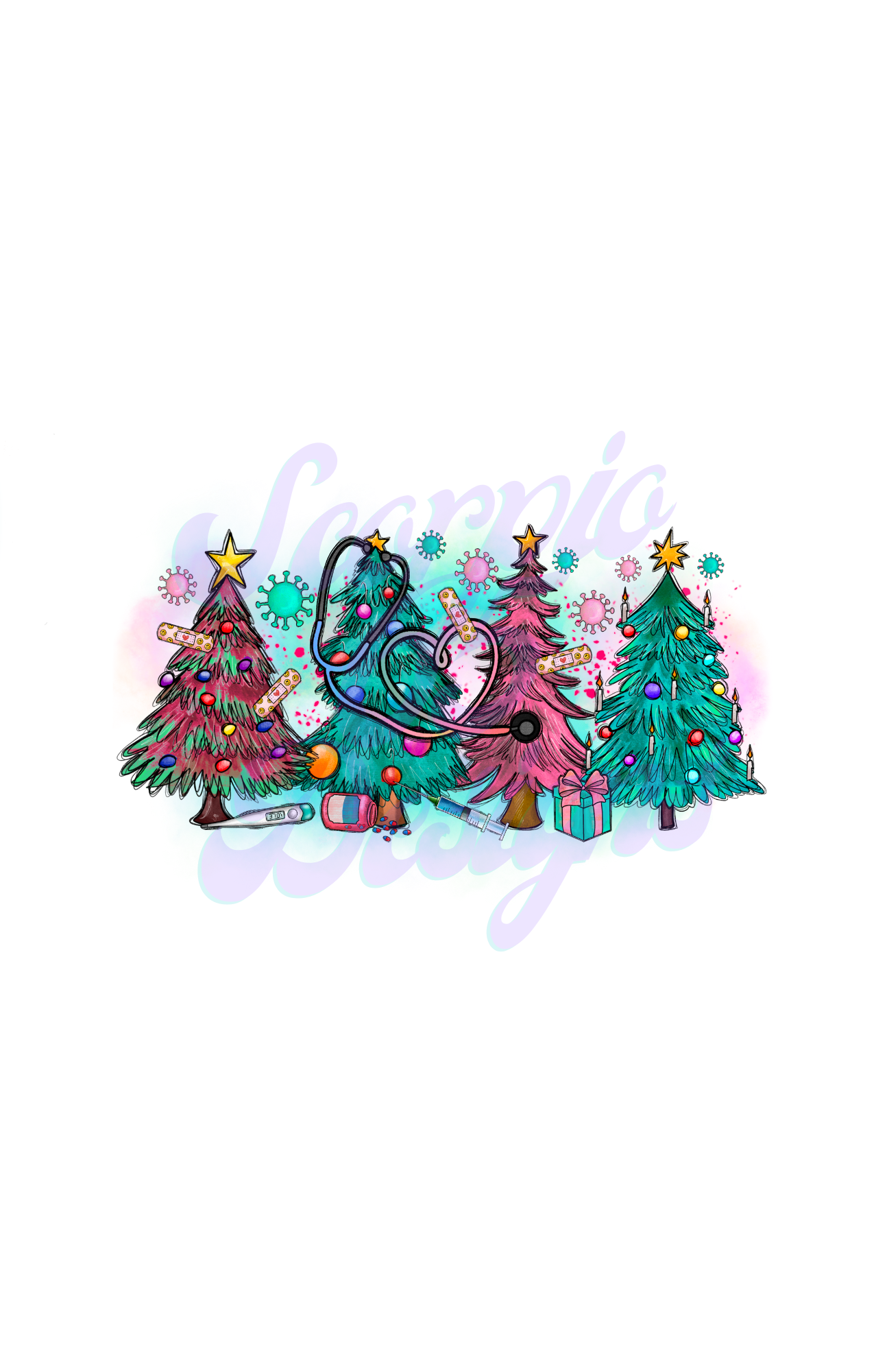 Nurse Christmas Tree DTF Transfers Scorpio 65 Designs