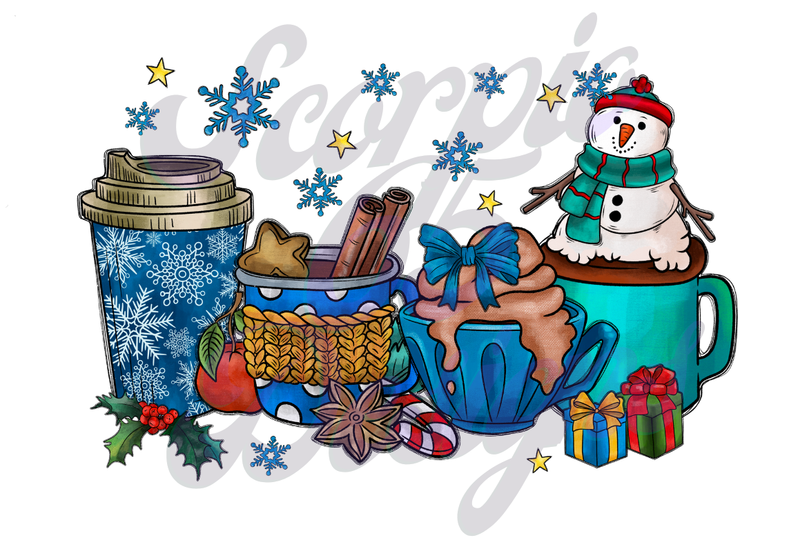 Christmas Blue Snow Coffee DTF Transfers Scorpio 65 Designs