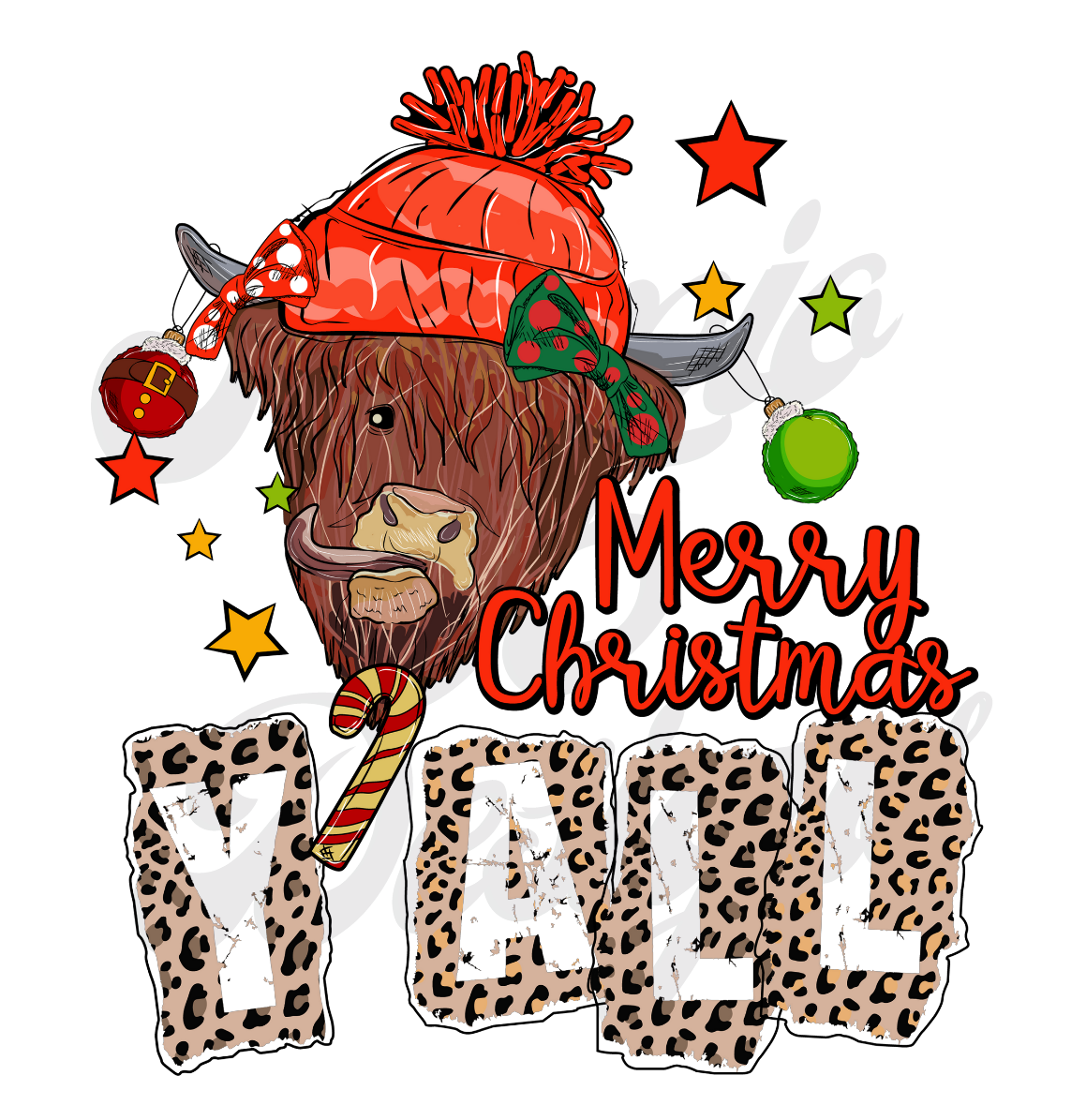 Merry Christmas Highland Cow DTF Transfers Scorpio 65 Designs